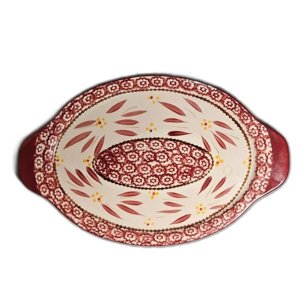 Temp-tations by Tara Old World Cranberry Red Oval Serving Platter 13
